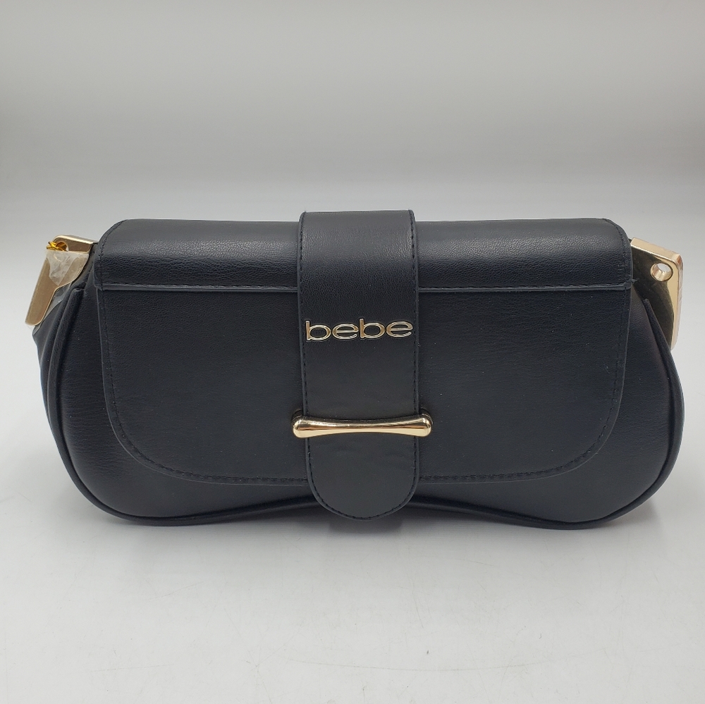 Bebe Saint Flap Crossbody Bag Purse Black ~NWT ~flaw